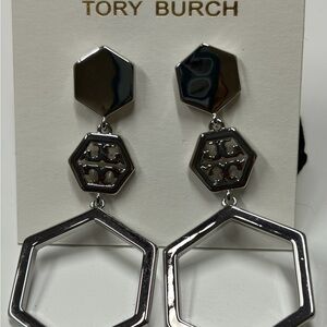 Tory Burch Silver Hexagon Drop Earrings